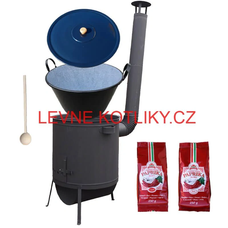 Smaltovaný kotel 70 L na zabijačku + žáruvzdorná kotlina 53 PLUS 600 4 MM + sladká a pálivá paprika (2 x 250 g) + vařečka