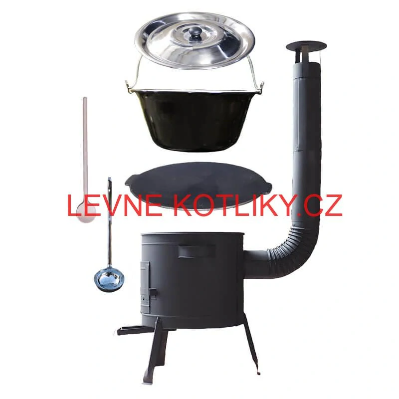 Smaltovaný kotlík 25 L + litinová pánev 45 cm + nízká žáruvzdorná kotlina 42 cm PLUS 600