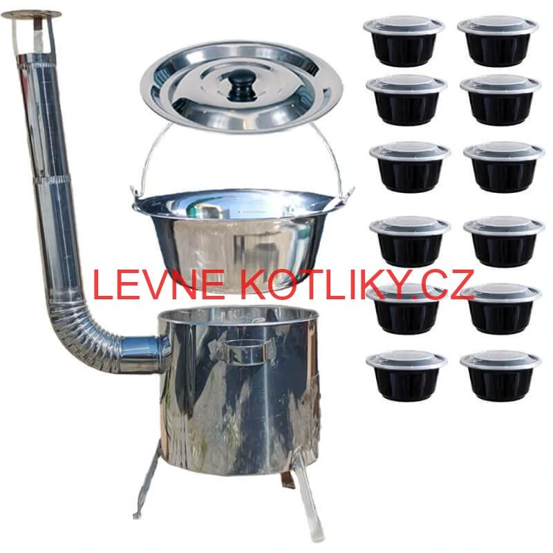 Nerezový kotlík 15 L (1,2 mm) INOX + Nerezová kotlina 36 INOX LUSTRO + misky 12 ks