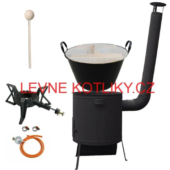 Zabijačkový smaltovaný kotel 100 L, žáruvzdorná kotlina 42 PLUS 600 4 MM, hořák 7 kW + vařečka