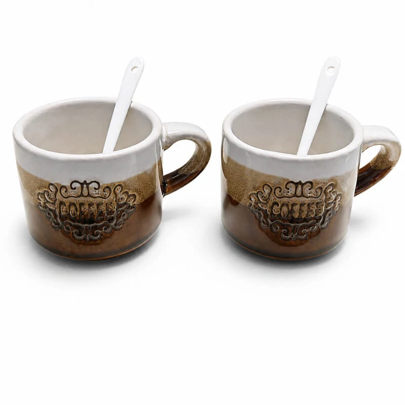 Keramické hrnky na kávu 150 ml COFFEE s lžičkami 2 ks