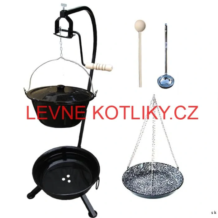 Smaltovaný kotlík 20 L + smaltovaná pánev a prenosne ohniště