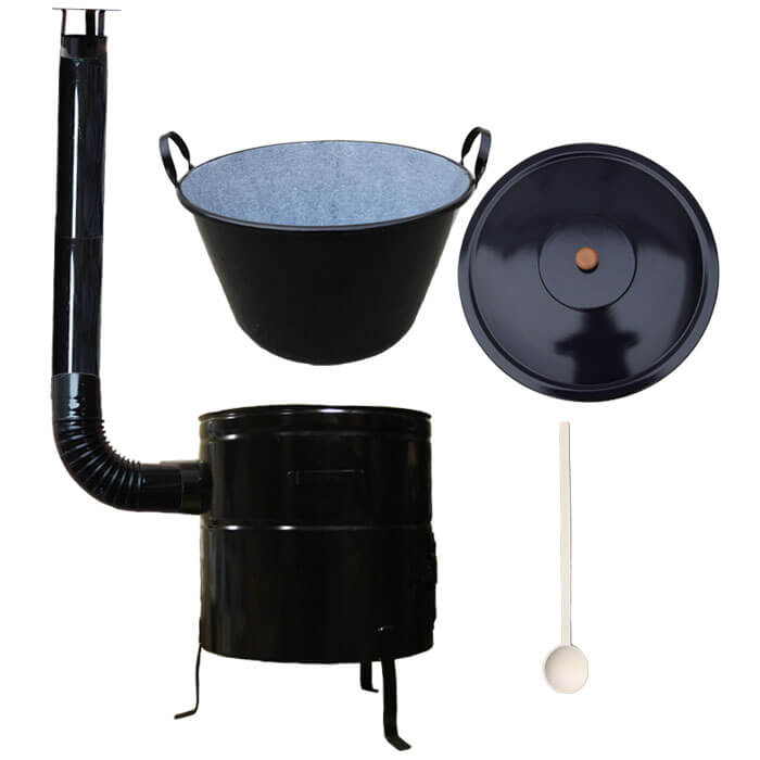 Zabijačkový smaltovaný kotel 100 L + kovová kotlina 60 cm + kouřovod