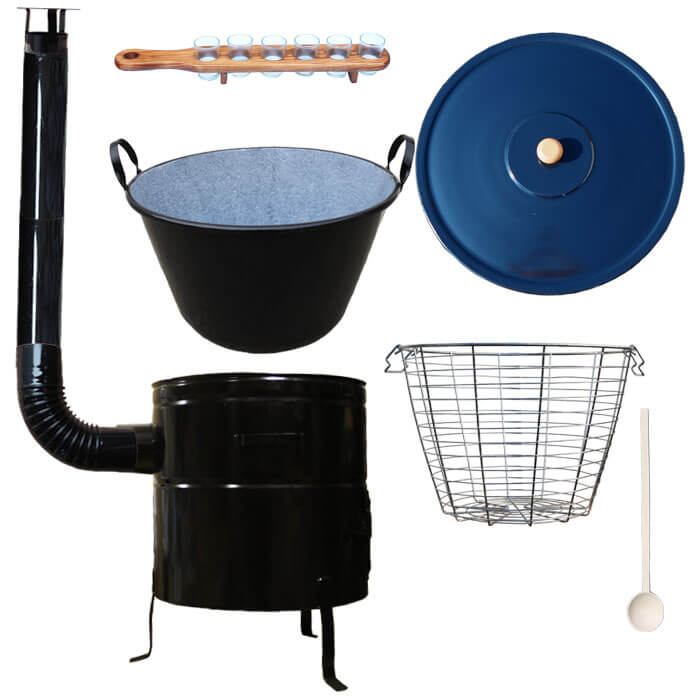 Zabijačkový smaltovaný kotel 70 L + kovová kotlina 56 cm + koš do kotle