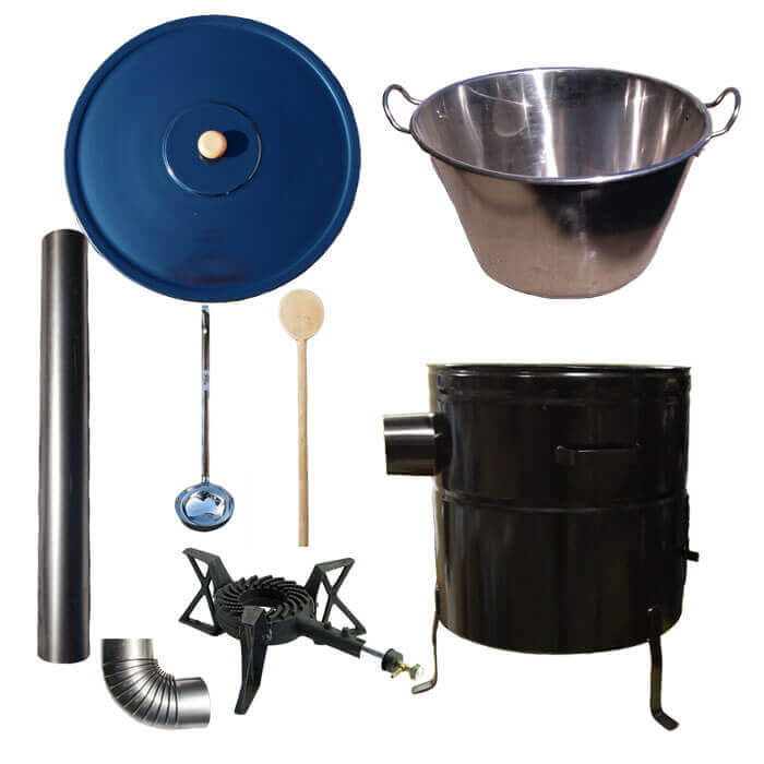 Zabijačkový nerezový kotel 60 L + kovová kotlina 53 cm + litinový hořák