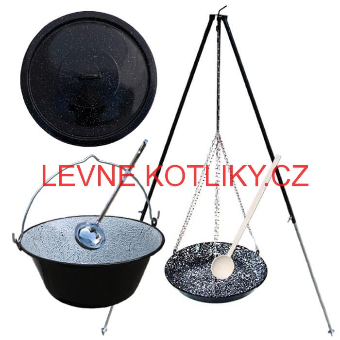 Smaltovaný kotlík 30 L s poklicí + teleskopický stojan