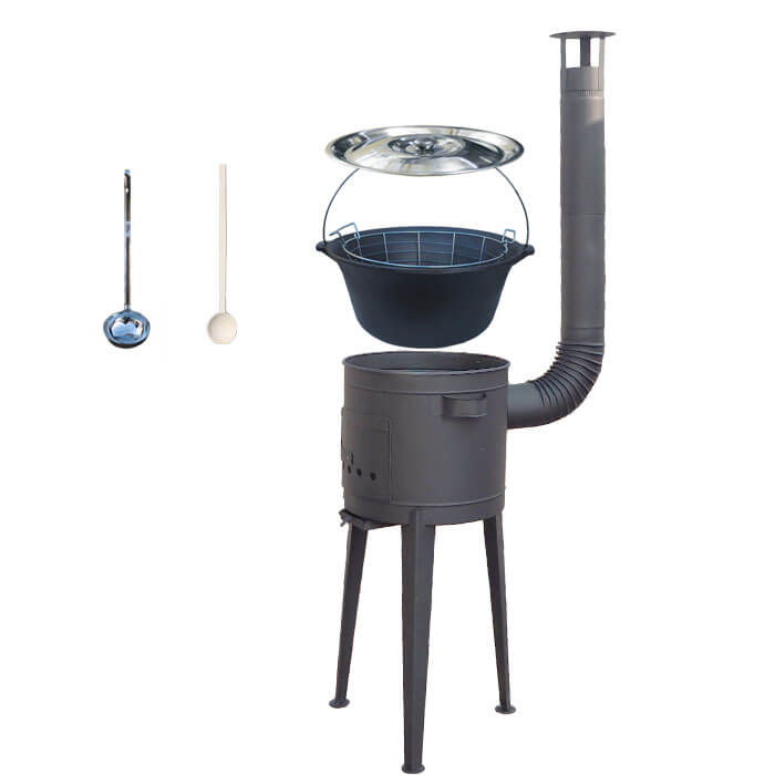 Litinový kotlík 22 L (0,8 cm) + drátěný koš + vysoká žáruvzdorná kotlina 45 PLUS 600