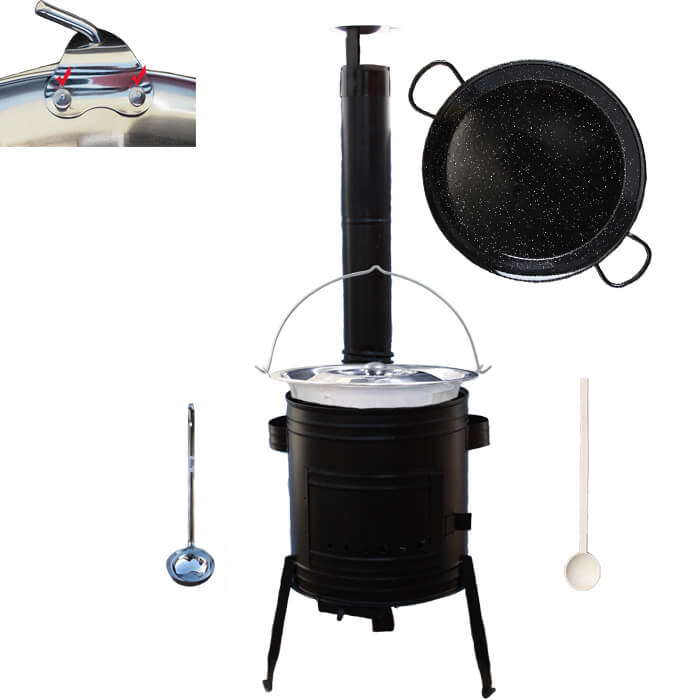 Paella smaltovaná pánev 38 cm s nerezovým kotlíkem 15 L (0,8 mm) a kotlinou