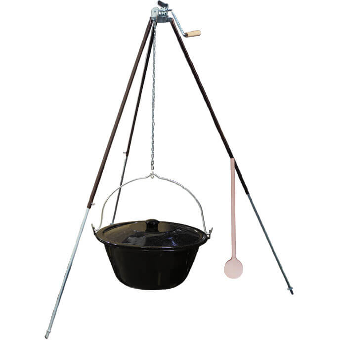 Smaltovaný kotlík 16 L (1,2 mm) + teleskopická trojnožka s pojistnou kladkou + poklice