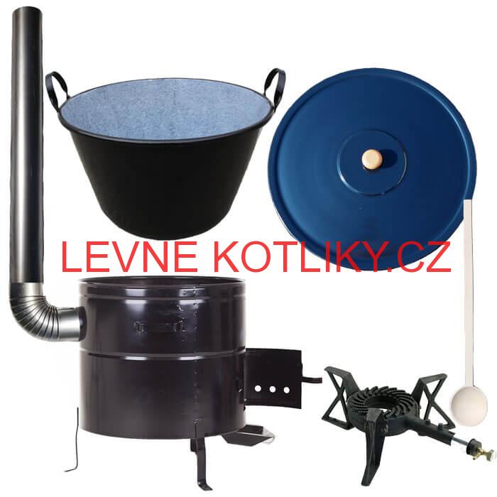 Zabijačkový smaltovaný kotel 70 L + kovová kotlina 56 cm +hořák 7 kW a  kouřovod
