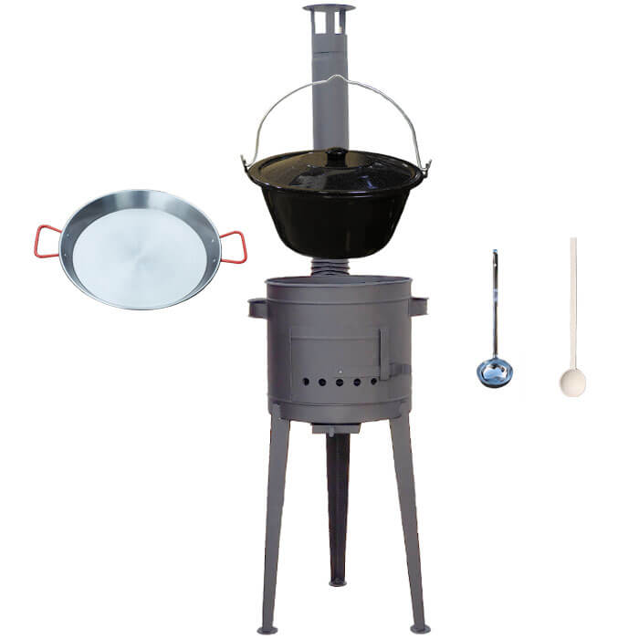 Smaltovaný kotlík 20 L (1,2 mm) + Paella ocelová pánev 46 cm + žáruvzdorná vysoká kotlina 42 PLUS 600