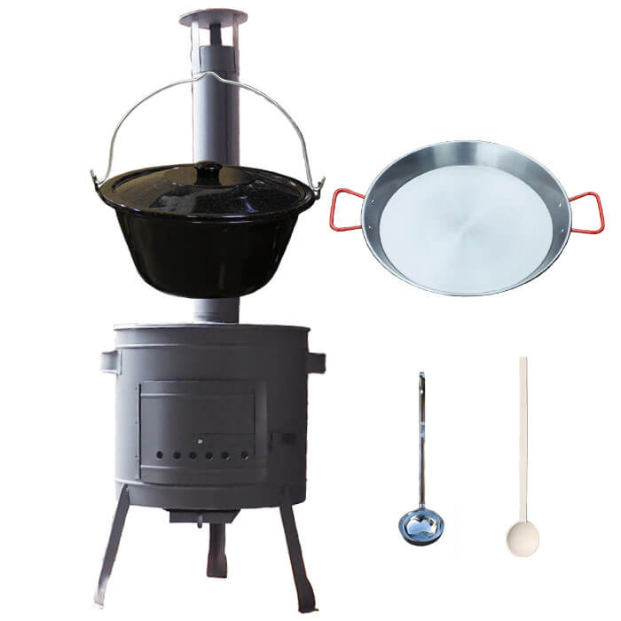 Smaltovaný kotlík 16 L + Paella ocelová pánev 46 cm + žáruvzdorná nízká kotlina 39 PLUS 600
