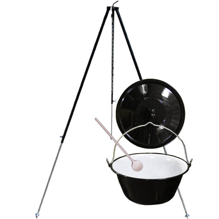Smaltovaný kotlík 50 L + poklice  + teleskopicka trojnožka 1,7 m