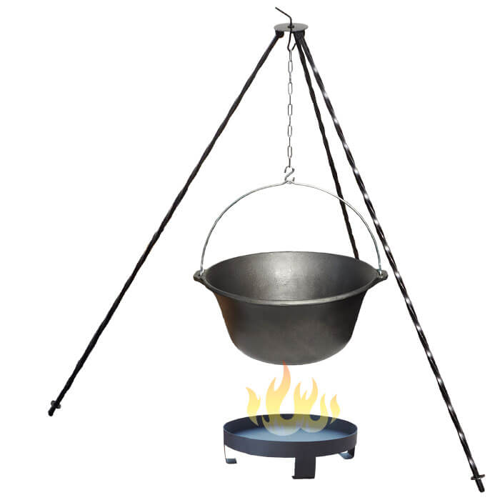 Litinový kotlík 10,8 L + trojnožka 1,2 m + ohniště 36 cm