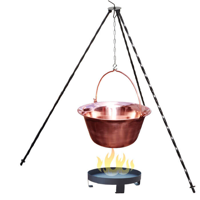 Měděný kotlík 14 L (1,2 mm) + trojnožka 1,2 m + ohniště 36 cm