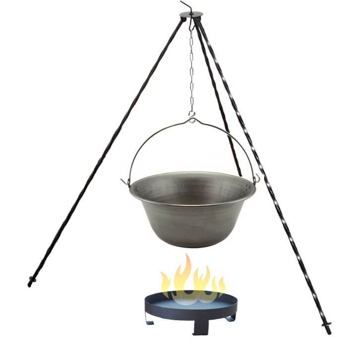 Železný kotlík 6 L (0,75 mm) + trojnožka 1 m + ohniště 36 cm