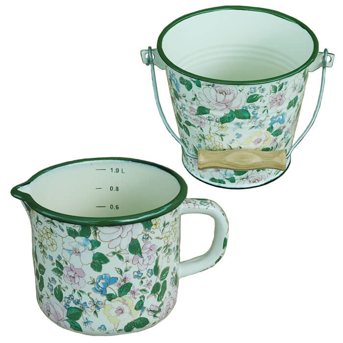 Smaltovaný hrnek s výlevkou 1 L + vědro 1 L DECOR
