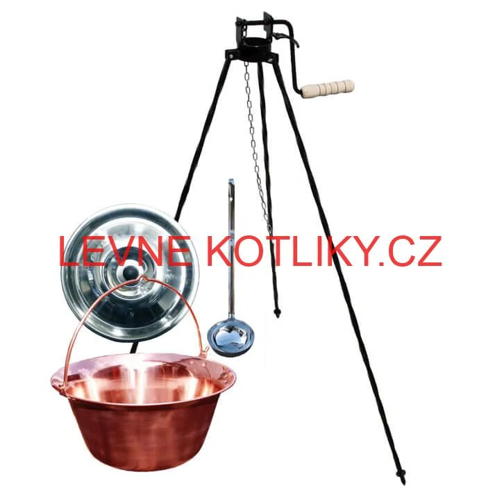 Měděný kotlík 30 L (1,2 mm) + poklice + stojan s kladkou VAR
