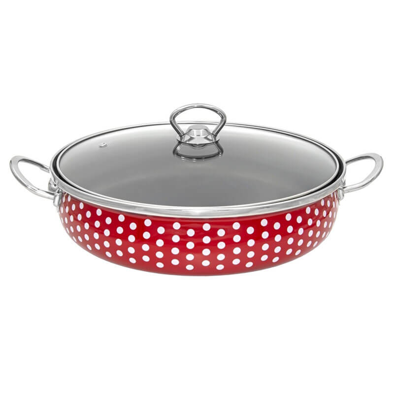 Smaltovaný rendlík se skleněnou poklicí 28 cm DECOR