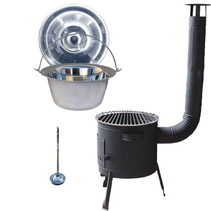 Nerezový kotlík 22 L (0,8 mm) INOX + Nerezový rošt 45 cm + nízká žáruvzdorná kotlina 42 cm PLUS 600