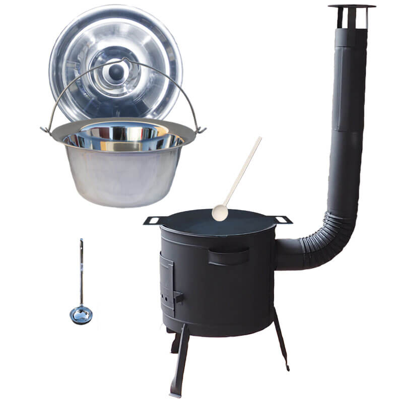 Nerezový kotlík 20 L (1,2 mm) INOX + železná pánev 44 cm UNI + kotlina 42 cm PLUS 600