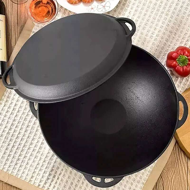 Litinový wok s poklicí (panvicí) 37 cm 3 v 1