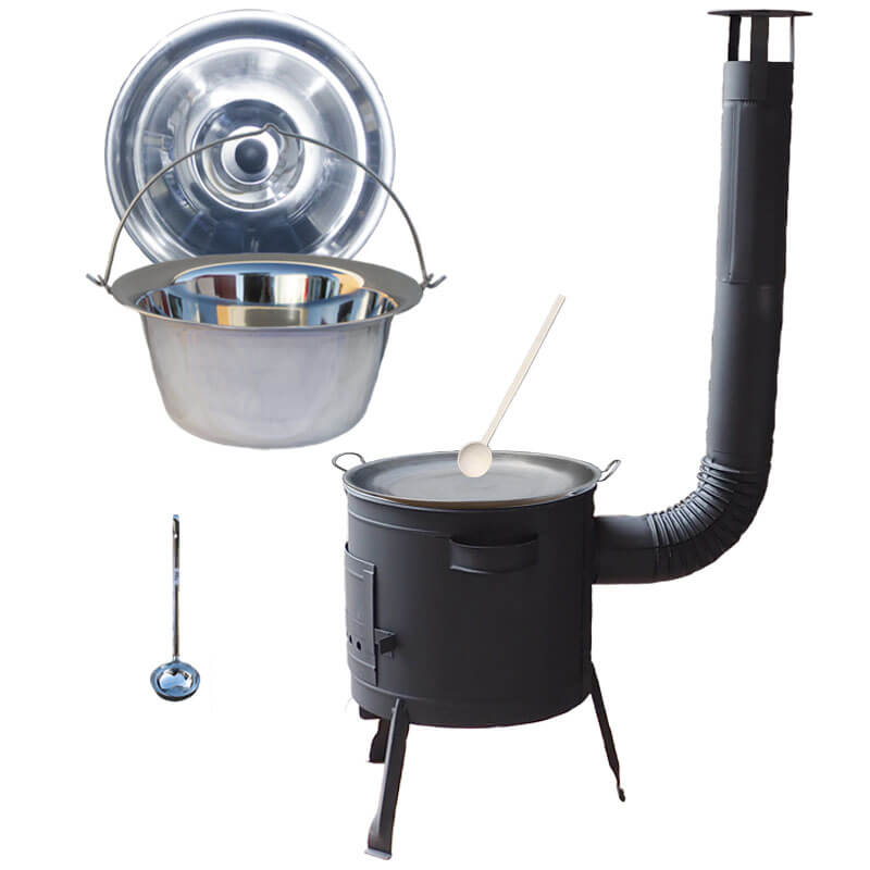 Nerezový kotlík 20 L (1,2 mm) + železná pánev 46 cm WOK + nízká žáruvzdorná kotlina 42 cm PLUS 600