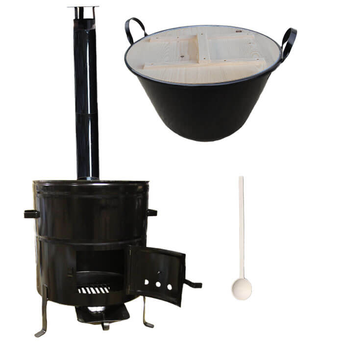Zabijačkový smaltovaný kotel 100 L + kovová kotlina 60 cm + vařečka