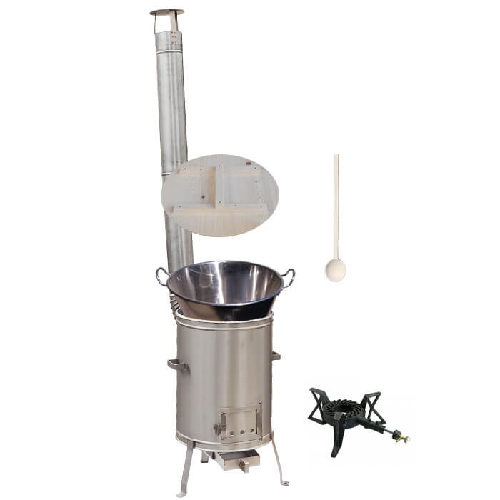 Zabijačkový nerezový kotel 100 L + nerezová kotlina 60 cm + hořák 7 kW a vařečka