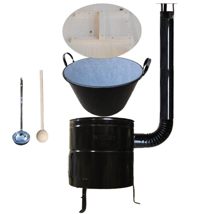 Smaltovaný kotel 100 L + kovová kotlina 60 cm + vařečka a naběračka BIG PARTY