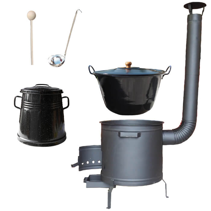 Smaltovaný kotel 60 L + žáruvzdorná kotlina 53 cm PLUS 600 + Nádoba na sádlo 10 L