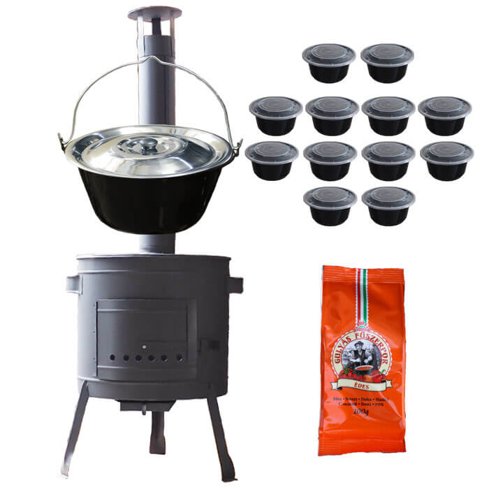Smaltovaný kotlík 25 L (1,2 mm) + poklice + misky 12 ks + nízká žáruvzdorná kotlina (0,8 mm) 42 PLUS 600