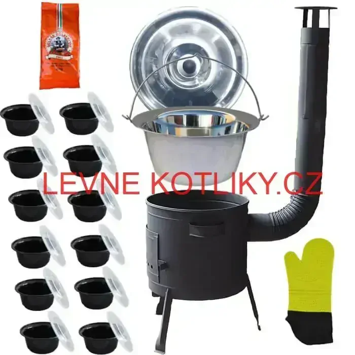 Nerezový kotlík 22 L (0,8 mm) + misky 12 ks + nízká žáruvzdorná kotlina (1,5 mm) 42 PLUS 600