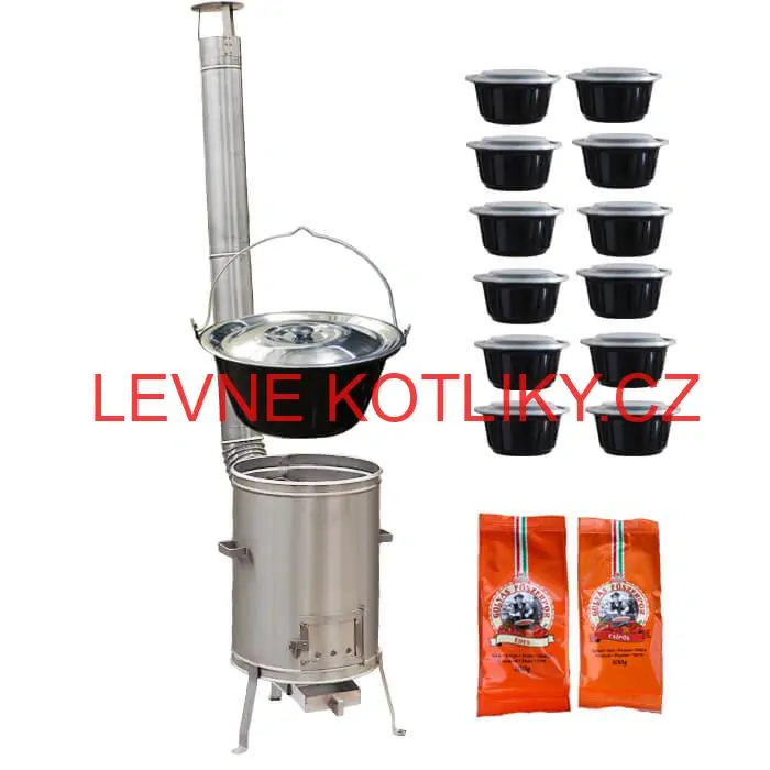 Smaltovaný kotlík 22 L (1,2 mm) + nerezová kotlina 42 cm LUX + misky 12 ks + 2 x pepř na guláš 100 g