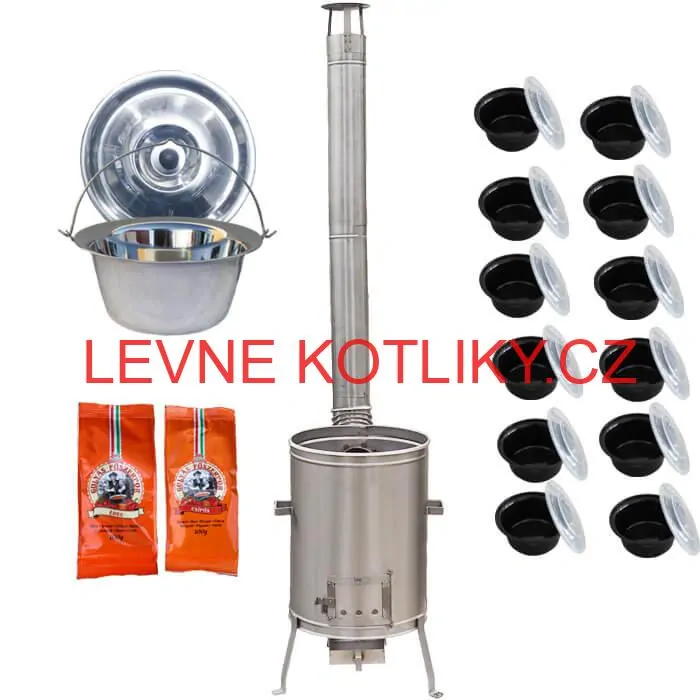 Nerezový kotlík 22 L (0,8 mm) INOX + nerezová kotlina 42 cm LUX + misky 12 ks + 2 x pepř na guláš 100 g