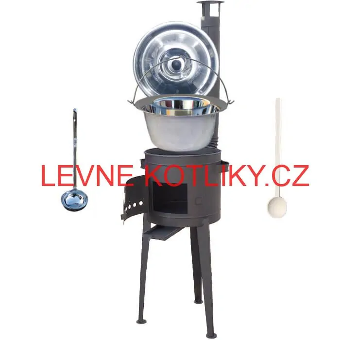 Nerezový kotlík 22 L (0,8 mm) + vysoká žáruvzdorná kotlina (1,5 mm) HODO 42 cm PLUS 600 + vařečka + naběračka