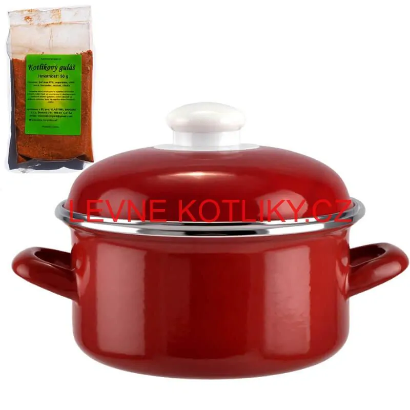 Smaltovaný kastrol s poklicí 3 L červený + pikantní směs koření 50 g Kotlíkový guláš