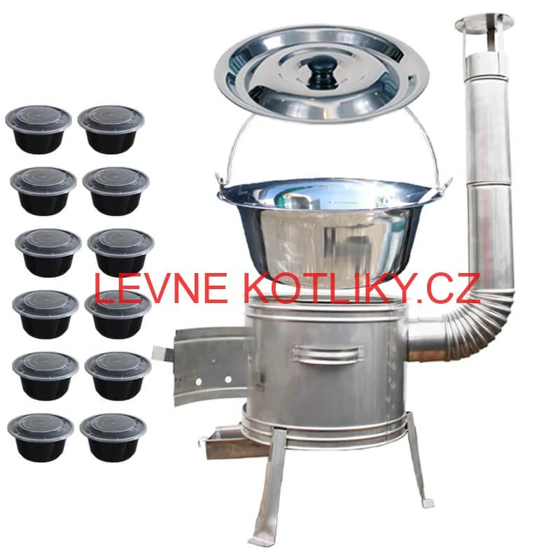 Nerezový kotlík 22 L (0,8 mm) INOX + Nerezová kotlina 42 INOX + misky 12 ks