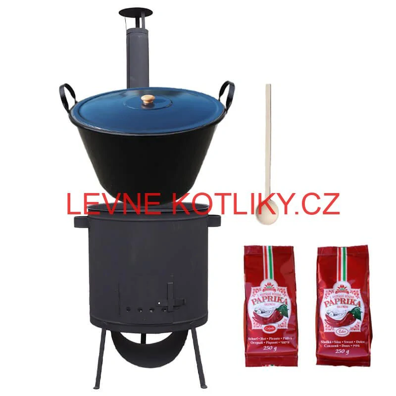 Smaltovaný kotel 60 L na zabijačku + žáruvzdorná kotlina 53 PLUS 600 4 MM + sladká a pálivá paprika (2 x 250 g) + vařečka