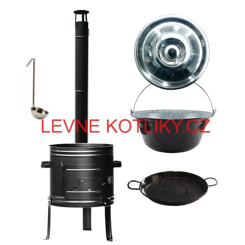 Smaltovaný kotlík 20 L + kovová kotlina + smaltovaná pánev 46 cm Paella