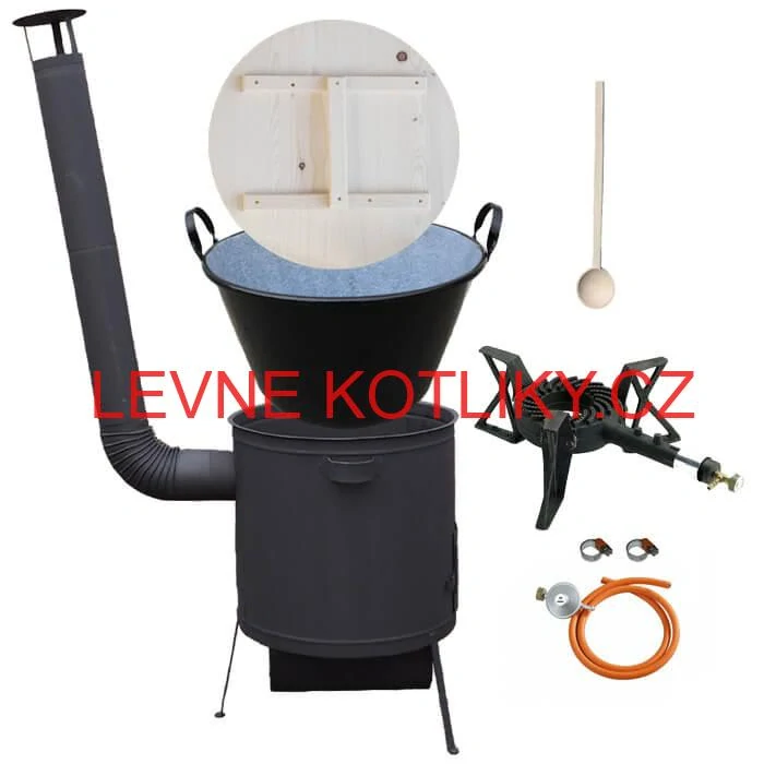 Zabijačkový smaltovaný kotel 100 L, žáruvzdorná kotlina 42 PLUS 600 4 MM, hořák 7 kW + vařečka