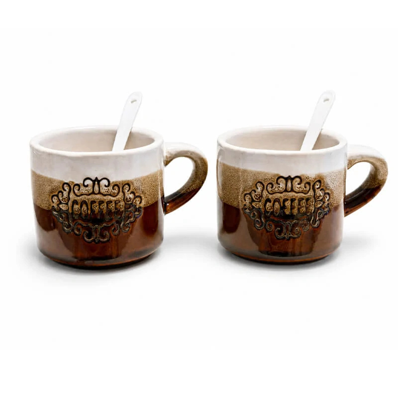 Keramické hrnky na kávu 150 ml COFFEE s lžičkami 2 ks