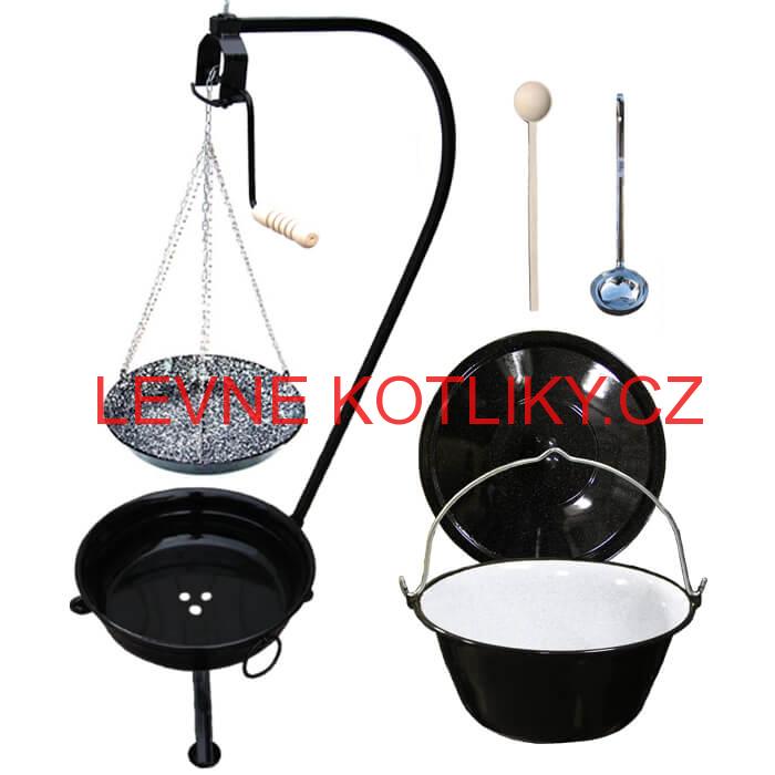 Smaltovaný kotlík 20 L + smaltovaná pánev a prenosne ohniště