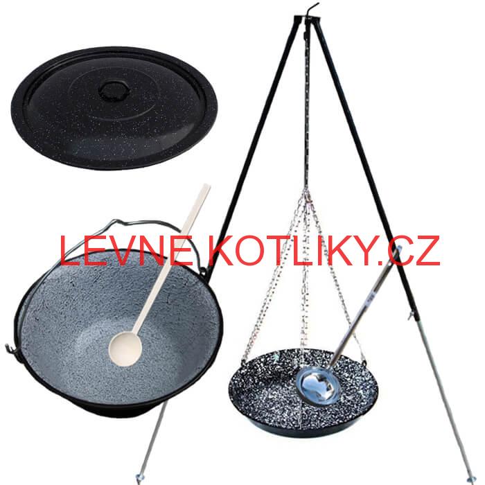 Smaltovaný kotlík 30 L s poklicí + teleskopický stojan