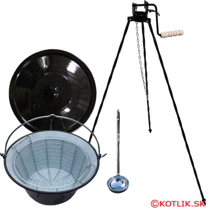 Smaltovaný kotlík 20 L (1,2 mm) + drátěný koš + stojan s kladkou VAR