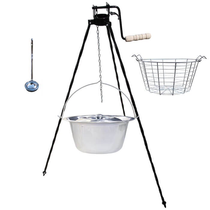 Nerezový kotlík 20 L (0,8 mm) + drátěný koš + stojan s kladkou VAR