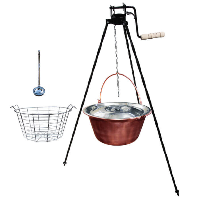 Měděný kotlík 20 L (1,2 mm) + drátěný koš + stojan s kladkou VAR