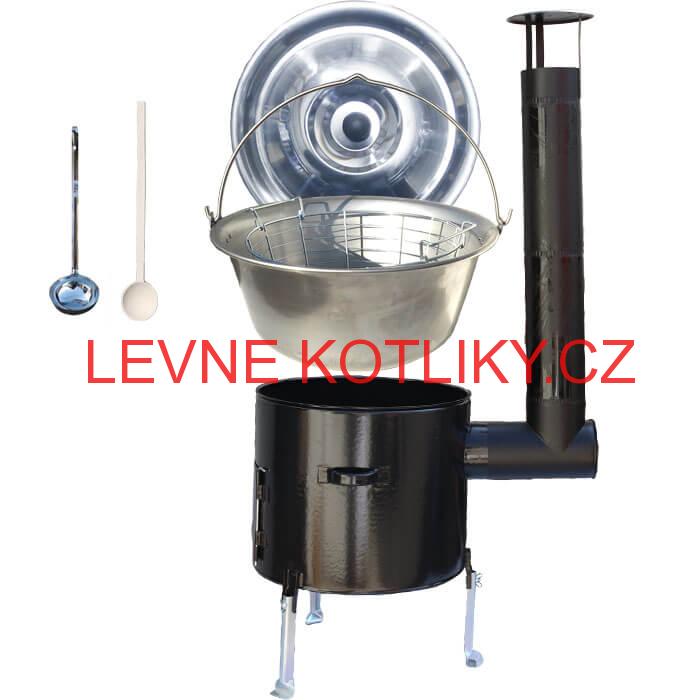 Nerezový kotlík 20 L (1,5 mm) + drátěný koš + smaltovaná kotlina 42 Easy party (SMALT)