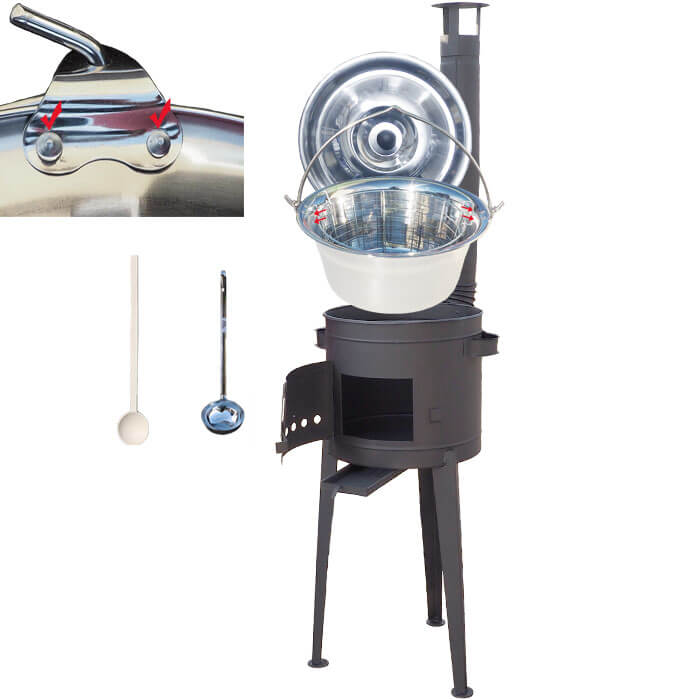 Nerezový kotlík 20 L (0,8 mm zesílený) + drátěný koš + vysoká žáruvzdorná kotlina 42 PLUS 600