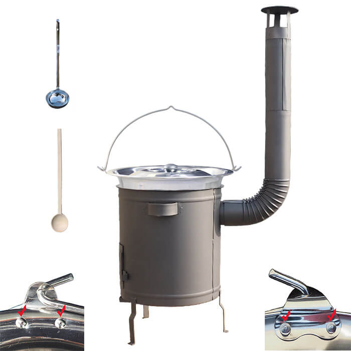 Nerezový kotlík 20 L (0,8 mm) zesílený s nýty + hrubostěnná (1,5 mm) a žáruvzdorná kotlina 42 PLUS 600